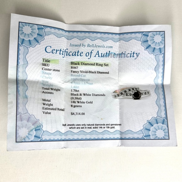 Black Diamond Ring Set with Certificate of Authenticity - Picture 9 of 9